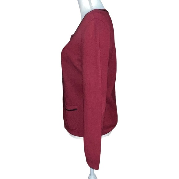 Ann Taylor - Burgundy Cardigan Sweater - Trim Detail Front Pockets - Size Medium - Picture 3 of 7